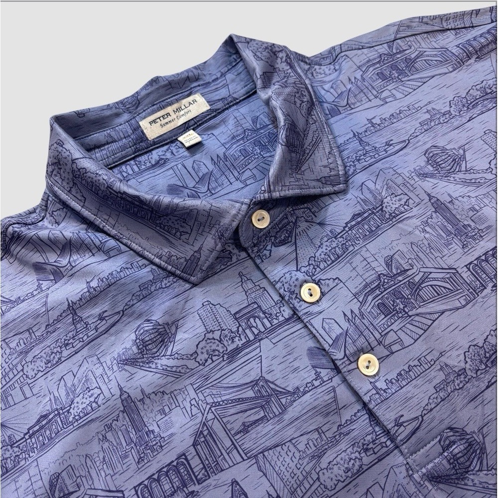 Peter Millar Summer Comfort 2XL NY Skyline Golf Polo Granny Jr Invitational Blue